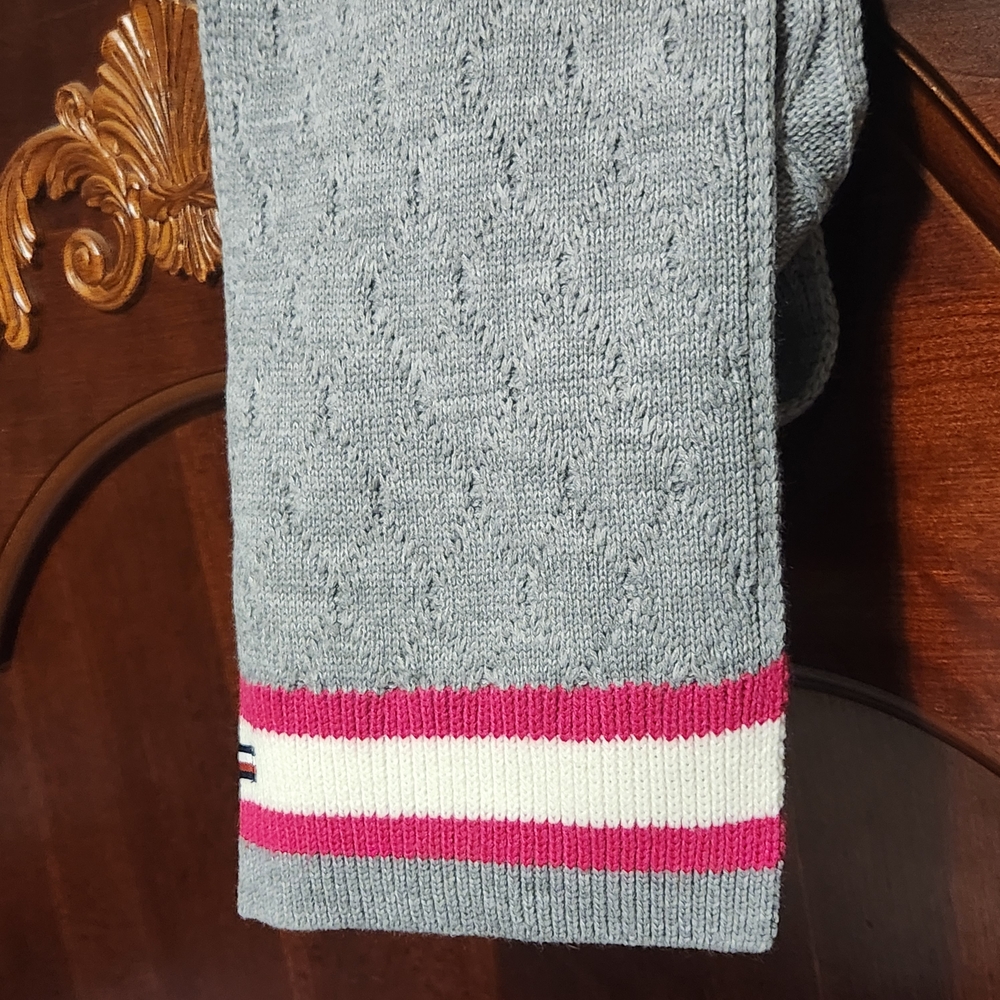 Tommy Hilfiger Gray Scarf with Pink and White Stripes